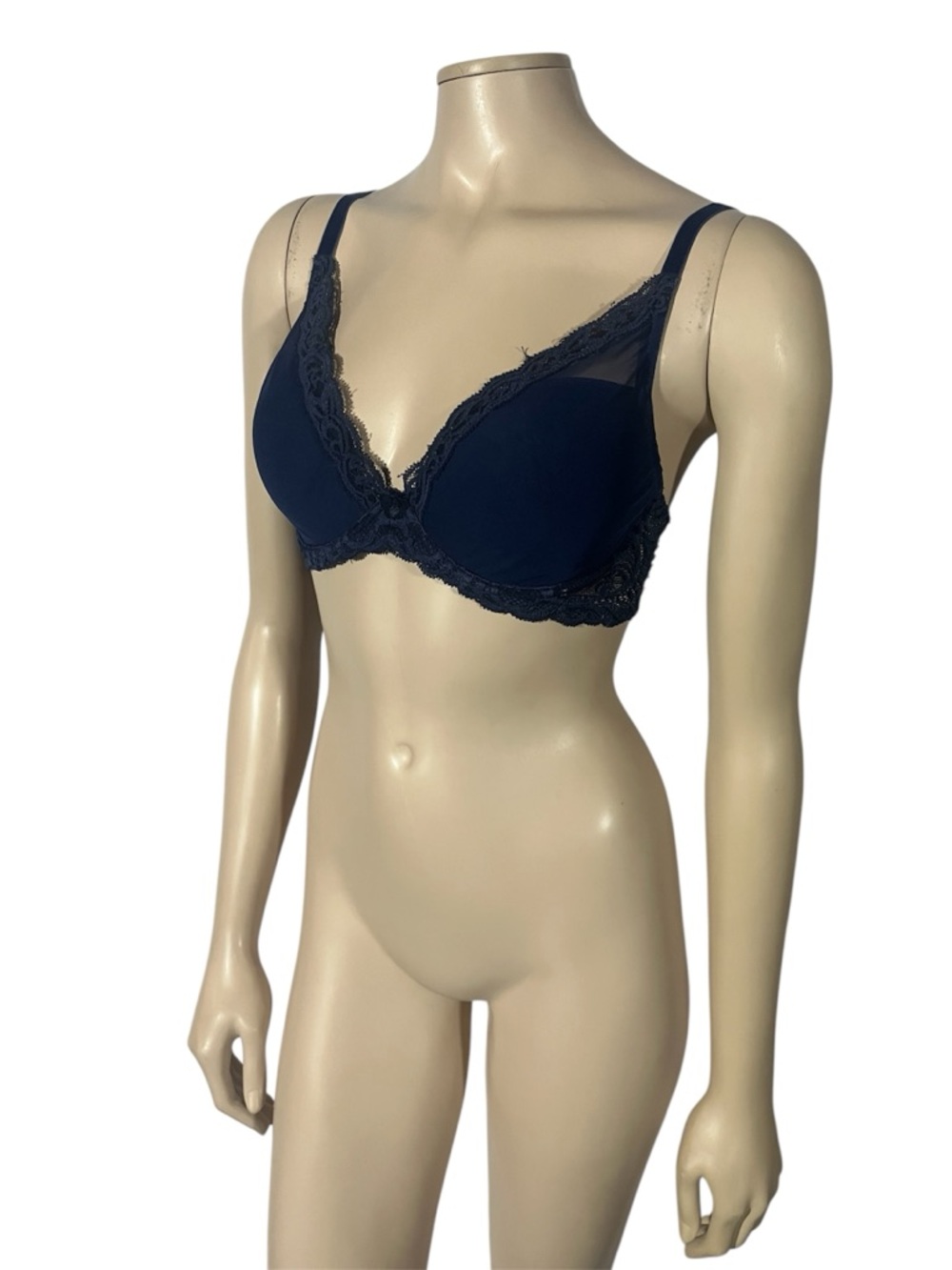 Natori Feather Tshirt Bra Navy Lace Trim Underwire Bra - Women Intimates